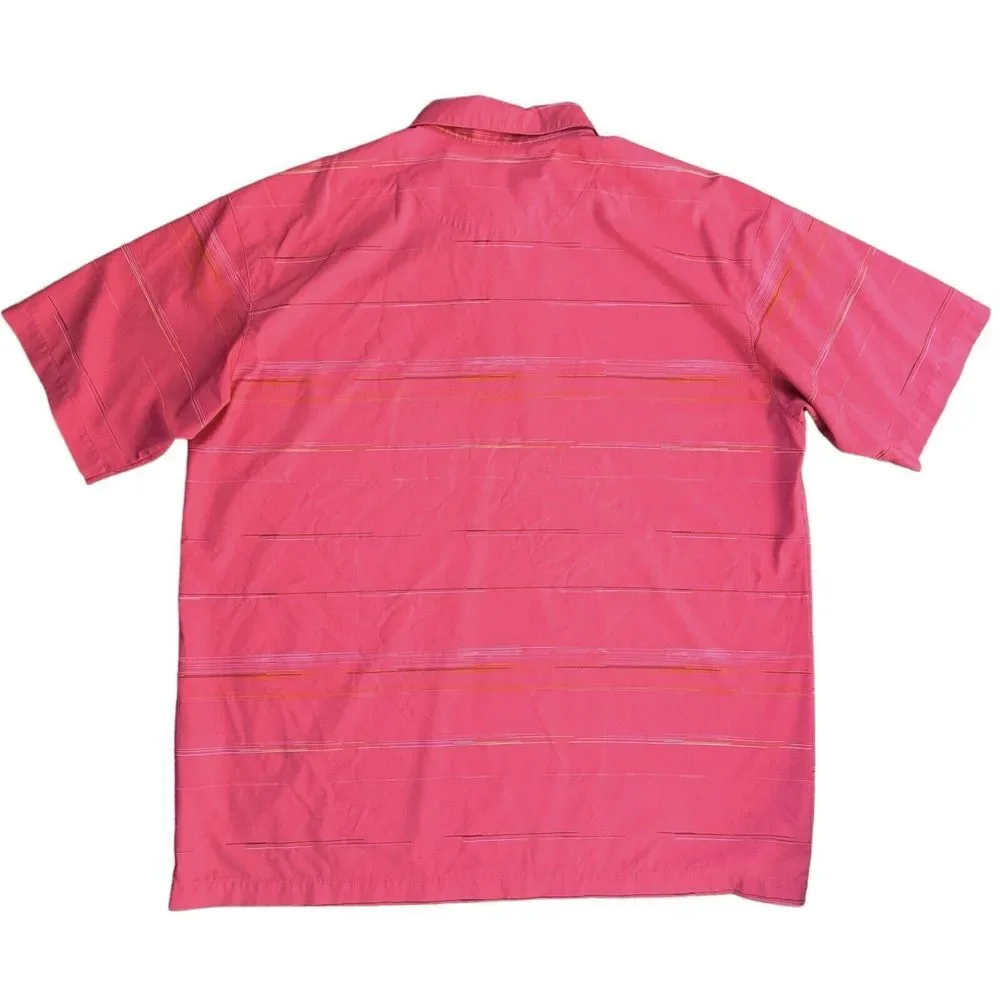 Tiger Woods Nike Fit Dry Men's XL Golf Polo Shirt Pink‎ Striped Stretch Comfort